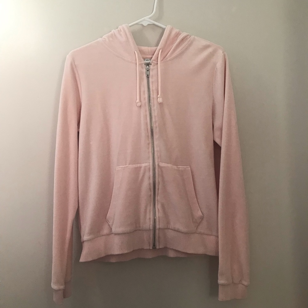 Pink velour zip-up hoodie
